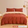 Funda de almohada con bolsillo, funda nórdica de tela cepillada de color liso, juego de tres piezas transfronterizo, funda nórdica de plumón, ropa de cama textil para el hogar de fibra ultrafina