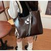 Estilo Coreano Popular Retrô Bolsa Tote de Couro PU Feminina Casual para Trabalho Cor Pura Roupas de Trabalho Grande Capacidade Bolsa de Ombro Tendência