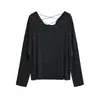 Blusa Casual Holgada Protectora del Sol con Espalda Abierta y Estampado de Papel de Plata, Camiseta de Manga Larga, Moda Otoñal Holgada Adelgazante Casual para Mujer