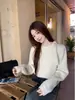 Suéter gris retro de estilo coreano, suave, de cuello medio alto, con lazo al frente para mujer, nueva colección de invierno, top de punto casual