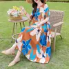 Vestido de Nuevo Estilo 2026 para Mujer, Verano de Manga Corta, Elegante Vestido Largo Holgado Adelgazante para Vacaciones en la Playa, Transfronterizo