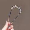 Folha Feminina em Forma de U Cristal Elegante Grampo de Cabelo Sentido Avançado Metal Hairpin Artefato Simples Pente Hairpin