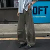 Outono de 2025 Novo Estilo Americano Calças Casuais de Perna Larga Scimitar Simples Drapeadas Unissex Calças de Trabalho Oversized Tendência
