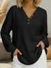2025 Nueva Moda Casual de Otoño e Invierno para Estación Independiente Transfronteriza, Sudadera con Cuello en V, Botones, Tejido de Gofre, Manga Larga para Mujer