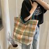 Bolsa de Ombro Estilo Preppy Ins Bolsa de Mão Xadrez Literário Bolsa para Roupas de Aula de Estudante Bolsa Tote de Grande Capacidade