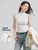Chaleco sin mangas de cuello alto con textura de lujo ligero de Tencel Lyocell para mujer, diseño de punto, adecuado para usar en capas o solo