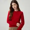 Suéter de punto de cachemira 100% pura para mujer, cuello redondo, hombro regular, grosor doble de 7 hilos, estilo simple, versátil, capa base