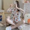 Sudeste Asiático Verão Novo Pijama Bonito Canela Cão Shorts de Lapela de Manga Curta Feminina Conjunto Estilo Japonês Outwear Dos Desenhos Animados