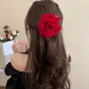 Pinza para el pelo de flor de tela estilo vacaciones de hada súper Pinza de pico de pato para flequillo lateral Accesorio de pelo versátil para mujer con ambiente suave