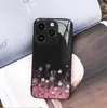 Fundo Preto com Flor de Cerejeira Rosa Degradê Estilo Maçã Air Capa de Vidro Temperado para Celular para iPhone 17/18 Pro Max