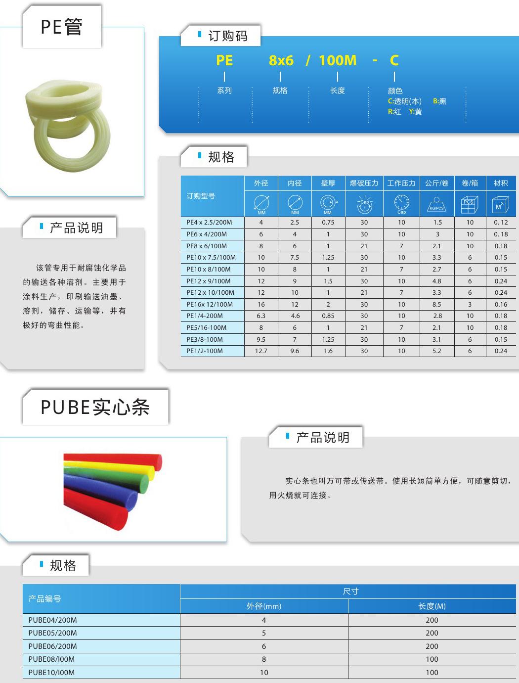 13气动PE软管 PUBE实心条