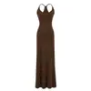 Estilo Garota Popular Chique Maduro Vestido Longo de Alça Fina Verão Novo Ombro Estreito Cintura Marcada Bodycon Com Cauda Vestido Regata