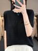 Suéter de punto de seda helada de manga corta y elegante para mujer, nueva moda de verano, cuello de encaje, camiseta fina y ajustada para mujer.