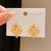 Prata Banho de Ouro Real 18K Agulha Fina Brincos Vazados Flor Íris Zircônia Rombo Leve Luxo Vintage Nicho Brincos de Alta Qualidade