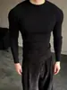 Suéter de Punto Canalé de Alta Elasticidad Cuello Medio Alto para Hombre 2026 Otoño/Invierno Color Sólido Manga Larga Prendas de Punto Corte Ajustado Capa Base