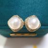Pendientes de perlas de agua dulce naturales de origen Zhuji para mujer, cuadrados, atmosféricos, de alta calidad, con circonita, al por mayor, comercio exterior