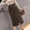 Saia Lápis de Lã Feminina 2026 Nova Coleção Primavera/Outono Saia Midi Feminina Outono/Inverno Temperamento Fenda Emagrecedora Saia Evasê