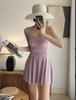 Traje de Baño para Mujer al por Mayor, Estilo Falda, Busto Pequeño, Fruncido, Oculta Barriga, Adelgazante, Sexy, de Atar, Favorecedor, Traje de Baño de una Pieza para Vacaciones en la Playa