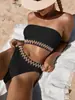 2024 Nuevo Traje de Baño Europeo y Americano Amazon Nuevo Bikini Sexy sin Tirantes de Cintura Alta Multicolor Dividido para Mujer