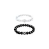 Pulsera de Pareja con Cuentas Concentricas Cuadradas y Redondas de Obsidiana Natural, Diseño Minimalista de Moda, Joyería de Pulsera de Ojo de Gato Blanco