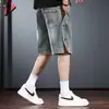 Pantalones cortos de mezclilla pesada para hombre, pantalones casuales rectos holgados de longitud media, pantalones cortos de cinco puntos estilo retro americano de trabajo, elegantes y geniales