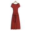 Vestido largo elegante de cintura ajustada y adelgazante estilo Yujie para mujer, nuevo vestido de verano de dos piezas con cordones y cuello cuadrado grande y cintura falsa.