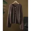 Cárdigan de Cachemir 100% Cepillado para Mujer, Suéter de Cachemir Holgado de Manga Larga, Tejido de Punto, Suéter de Otoño Invierno, Fábrica de Origen