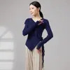 Conjunto de práctica de danza moderna para mujer, top de manga larga irregular con paneles de malla en la parte delantera y trasera, ropa de entrenamiento corporal diario para estudiantes de danza