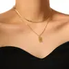Cadena Serpiente Hueso Plana Doble Capa Europea y Americana Diseño Apilado para Mujer Colgante Elizabeth Cuadrado Marca Acero de Titanio de Alta Calidad Cadena para Clavícula