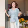 Blusa de Gasa de Manga Corta de Verano para Mamá de Moda 2026 Nuevo Estilo Camiseta Superior Estampada Delgada para Mujeres de Mediana Edad