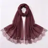 Novo lenço de pérolas com renda de cílios de borda dupla em chiffon, best-seller transfronteiriço, xale de alta qualidade, lenço de cabeça malaio para mulheres