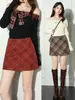 2025 Nuevo Estilo Preppy de Otoño e Invierno Falda de Lana a Cuadros para Cadera Falda de Cintura Alta Falda a Cuadros Británica