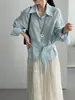 Oferta Especial - Sin Devoluciones Camisa de Tencel y Lino con Cinturón para Mujer, Top Adelgazante E2916-1