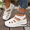 Nuevas sandalias de cuña para mujer de gran tamaño transfronterizas con velcro y diseño hueco, estilo deportivo transpirable, adecuadas para comercio exterior