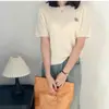 2026 Nueva Camiseta de Punto Trenzado de Manga Corta con Bordado de Lana Fina y Cuello Redondo, Estilo Línea A, para Mujer