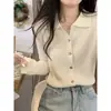 Cárdigan de punto con cuello polo para mujer, nuevo estilo otoño e invierno, camiseta básica interior, suéter suave y acogedor, top ajustado, chaqueta para primavera