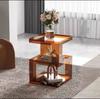 Mesa Auxiliar, Mesa de Esquina para Balcón de Acrílico, Mesa de Café Pequeña Móvil Estilo Wabi-Sabi para Sala de Estar, Mesa de Madera Maciza para Ventana Saliente de Sofá, Mesa de Té