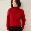 Suéter de Tricô de Caxemira Novo Outono/Inverno 2026 para Mulheres, Gola Alta Curta, Design Trançado Emagrecedor, Manga Longa, Camada Interna