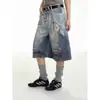 Jeans cropped de pierna ancha decorativos estampados en caliente de nuevo estilo de verano, diseño unisex, shorts casuales rectos holgados estilo americano