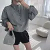Chic Coreano Estilo Diseño Francés Elegante Primavera y Otoño Nuevo Casual Botones Cuello Alto Cordón Trasero Sudadera con Letras para Mujer