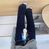 Calça Jeans Azul Desfiada para Mulheres, Novo Estilo Outono, Cintura Alta, Cobre o Quadril, Emagrecimento, Calça Flare de Perna Larga com Forro de Lã