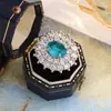 Anel Elegante de Zircônia Azul Claro Safira Retro de Alta Qualidade com Imitação de Algodão Paraíba Natural Luxo Acessível