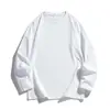 Camiseta de Manga Larga con Cuello Redondo para Hombre, Color Sólido, Corte Holgado, Top Casual Deportivo, Algodón Puro de Peso Pesado, Estilo Primavera y Otoño