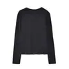 Camiseta de Manga Larga ROW Feng de Lana Tencel para Mujer Hombro Normal Cuello Redondo Adelgazante Favorecedor Transpirable Capa Base Minimalista Versátil
