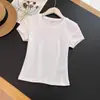 Ropa Femenina de Alta Calidad Hecha en Japón, Estilo Spicy Girl, Cintura Alta Elástica Básica de Algodón Ajustado Cuello Redondo Manga Corta Camiseta T474410
