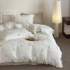 Conjunto de cuatro piezas de edredón de gasa de algodón con encaje de cereza y corazón de niña, hilo arrugado de doble capa, ropa de cama