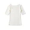 Camisa Básica Sexy Preta com Decote em U Estilo Europeu e Americano para Mulheres, Camiseta Elástica Slimming de Manga Três Quartos, Top Curto para Hot Girls