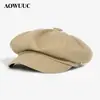 Fábrica de Gorras Octagonales de Algodón Venta al por Mayor En Stock Gorra Octagonal Retro Británica para Mujer Gorra de Pintor Otoño e Invierno Moda Gorra de Periodista