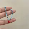 Pulsera roja con corazón y cuentas azules pequeñas y frescas, nueva pulsera de verano, diseño de nicho, personalidad, temperamento dulce