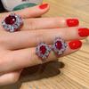 Livro Vermelho Pequeno Venda Quente Brincos de Diamante Anel Terno Feminino Imitação Gema Vermelha Pombo Pingente Denier